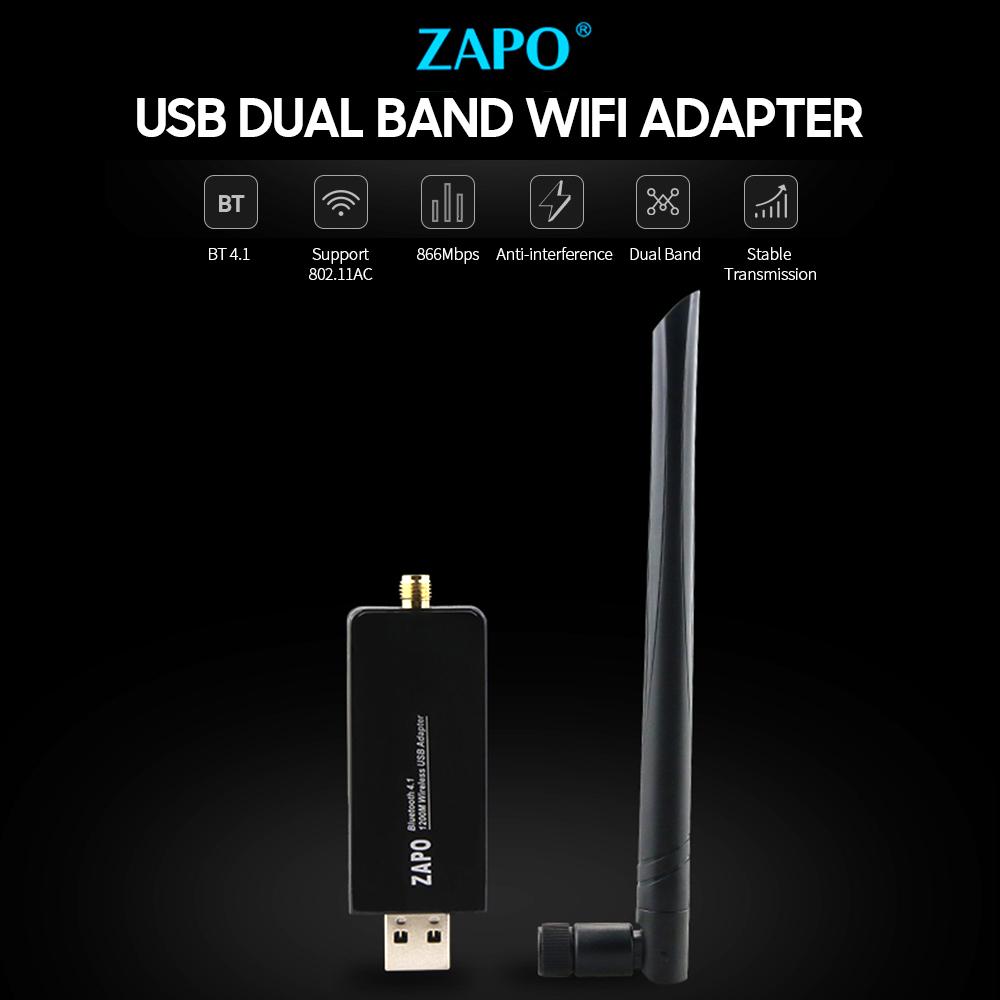Bộ điều hợp WiFi ZAPO BT 4.1 USB cho PC WiFi băng tần kép Dongle với độ bảo mật cao / độ lợi cao có thể tháo rời