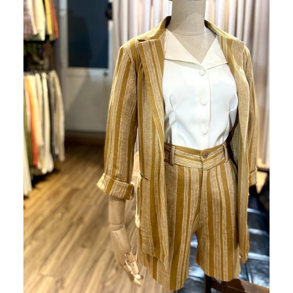 Set Blazer linen sọc vàng