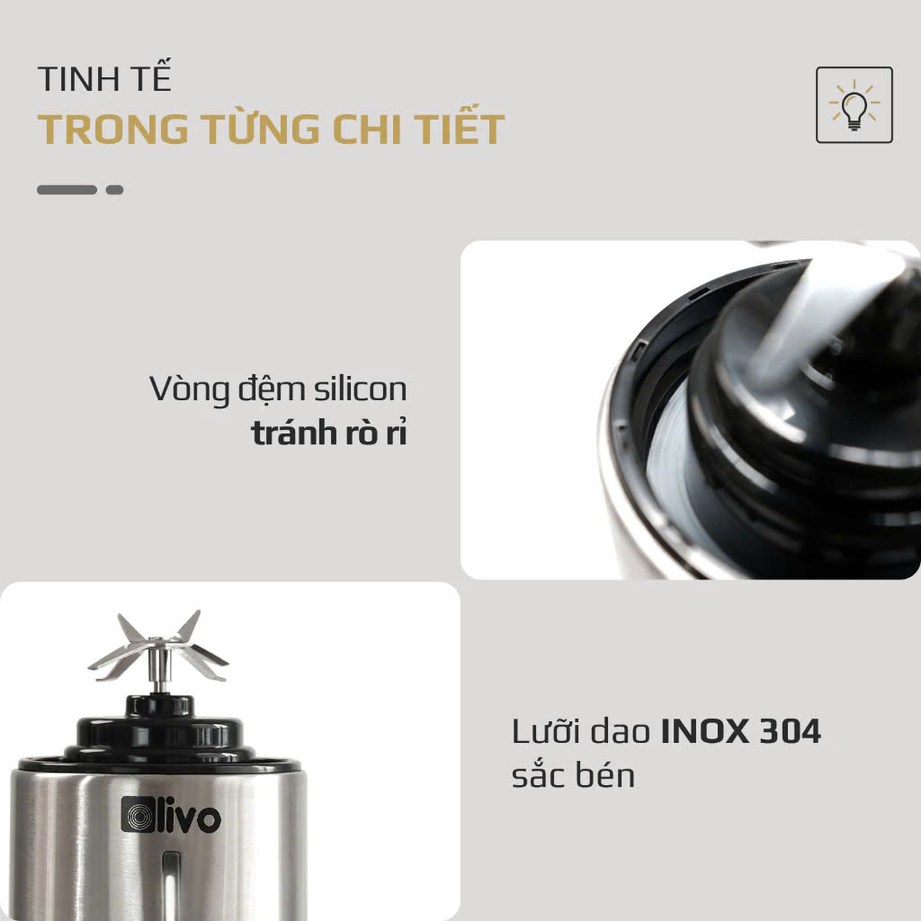 [Hàng chính hãng] Máy Xay Sinh Tố Cầm Tay OLIVO PB01 – Xay Được Đá Viên, Sạc Pin Sử Dụng Không Cần Dây – Nhỏ Gọn, Cao Cấp, Tiện Lợi, Dung Tích 450ML