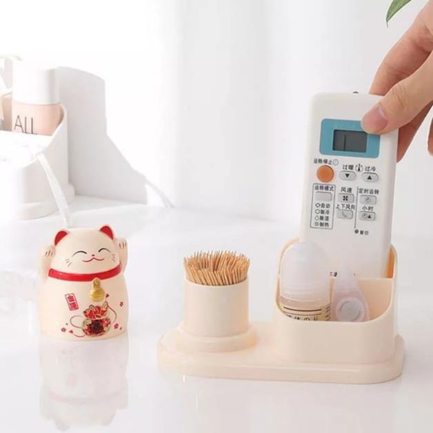 Hộp đựng tăm mèo thần tài kèm giá cắm tiện ích