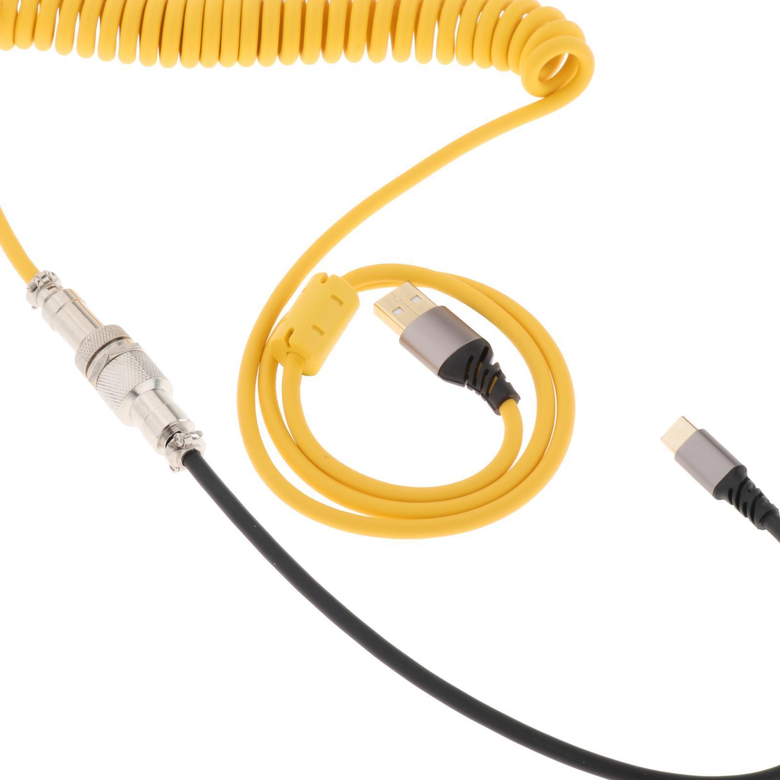 Coiled USB Type C Cable with Aviation Plug for Laptop for Type C Mechanical Keyboard
