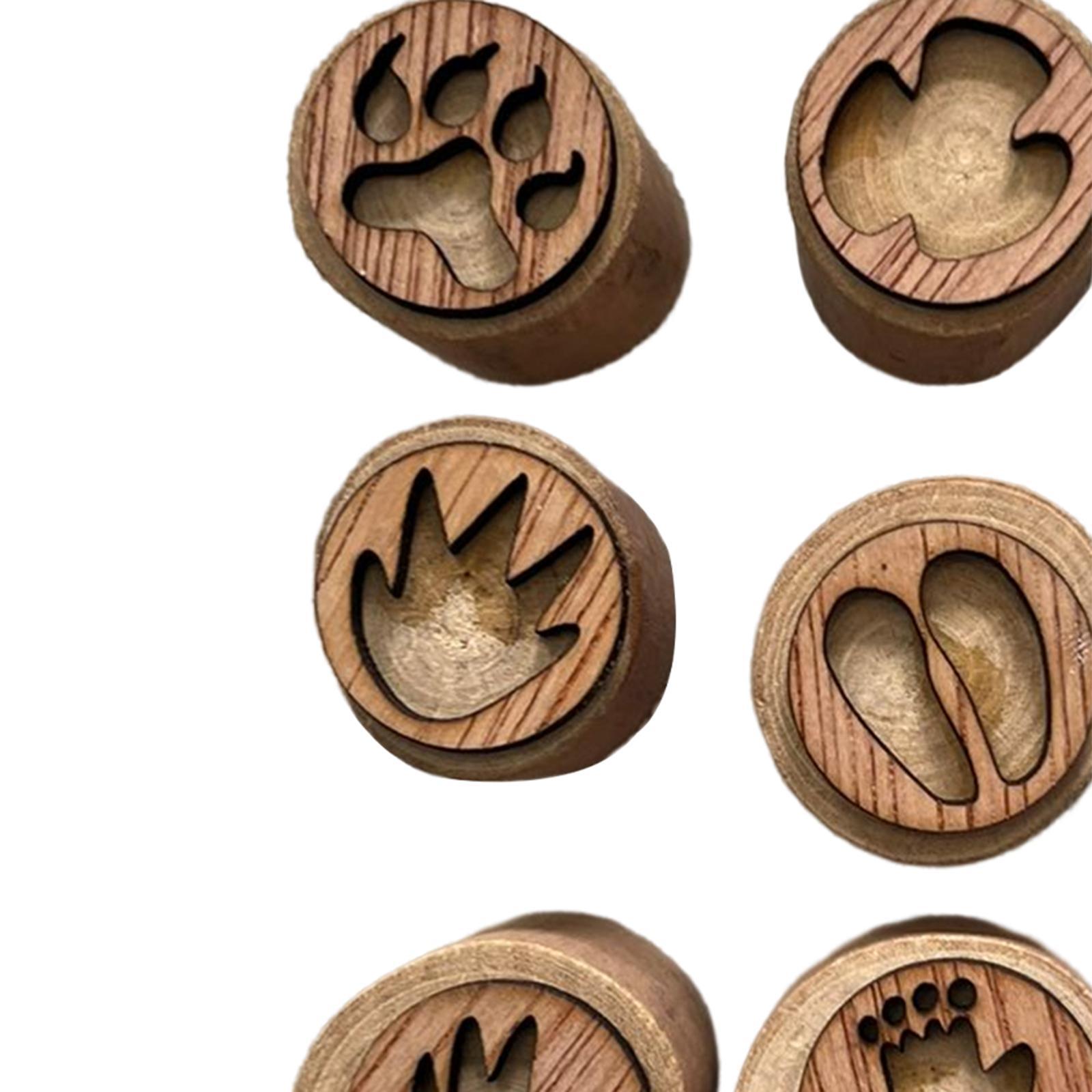 9Pcs Wooden Stamp Set Animals Foot Print Stamp Handmade Painting Animals Paw Stamp Animal Track Stamps for Clay, Planner, Teachers, Card Making
