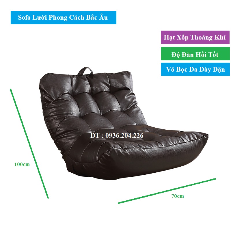 Sofa lười hạt xốp bọc da cao cấp, ghế sofa Bắc Âu thiết kế đơn giản phong cách cổ điển tự động ngả lưng gấp gọn