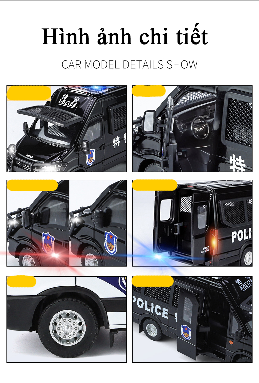 Đồ chơi mô hình xe cảnh sát limousine bằng hợp kim có nhạc và đèn tỷ lệ 1:24 tặng kèm 2 nhân vật