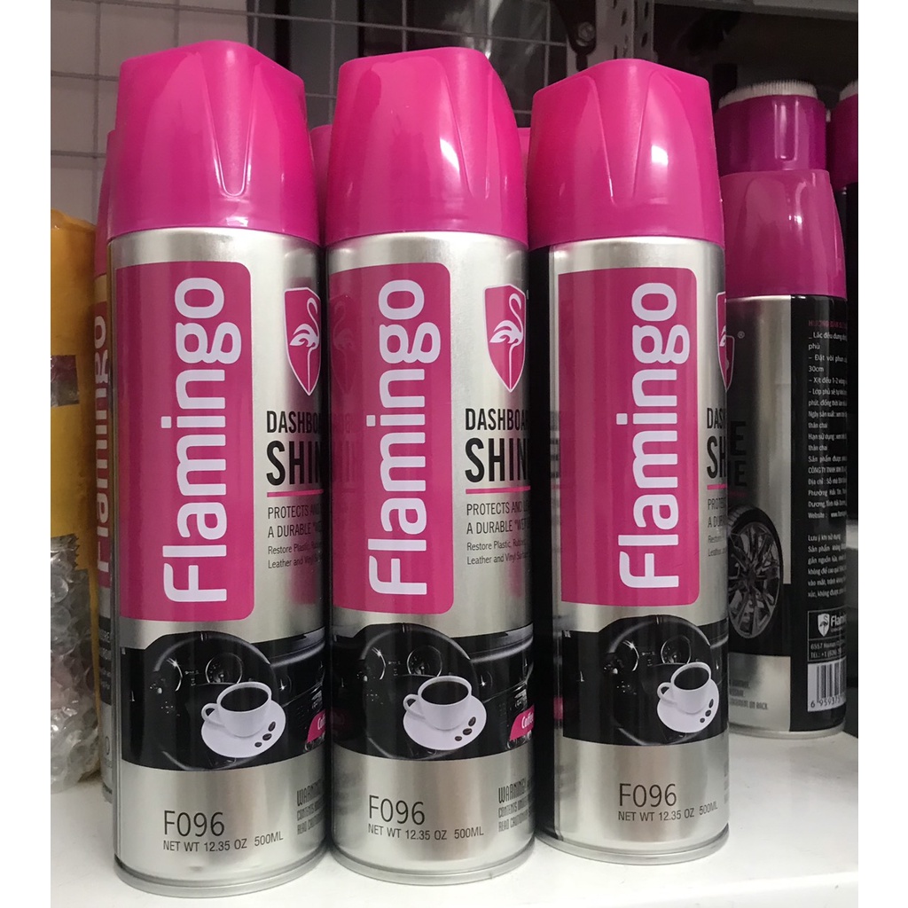 Chai xịt dưỡng bóng nội thất, ghế da ô tô hương cà phê Flamingo F096 - 500ml - Hàng chính hãng