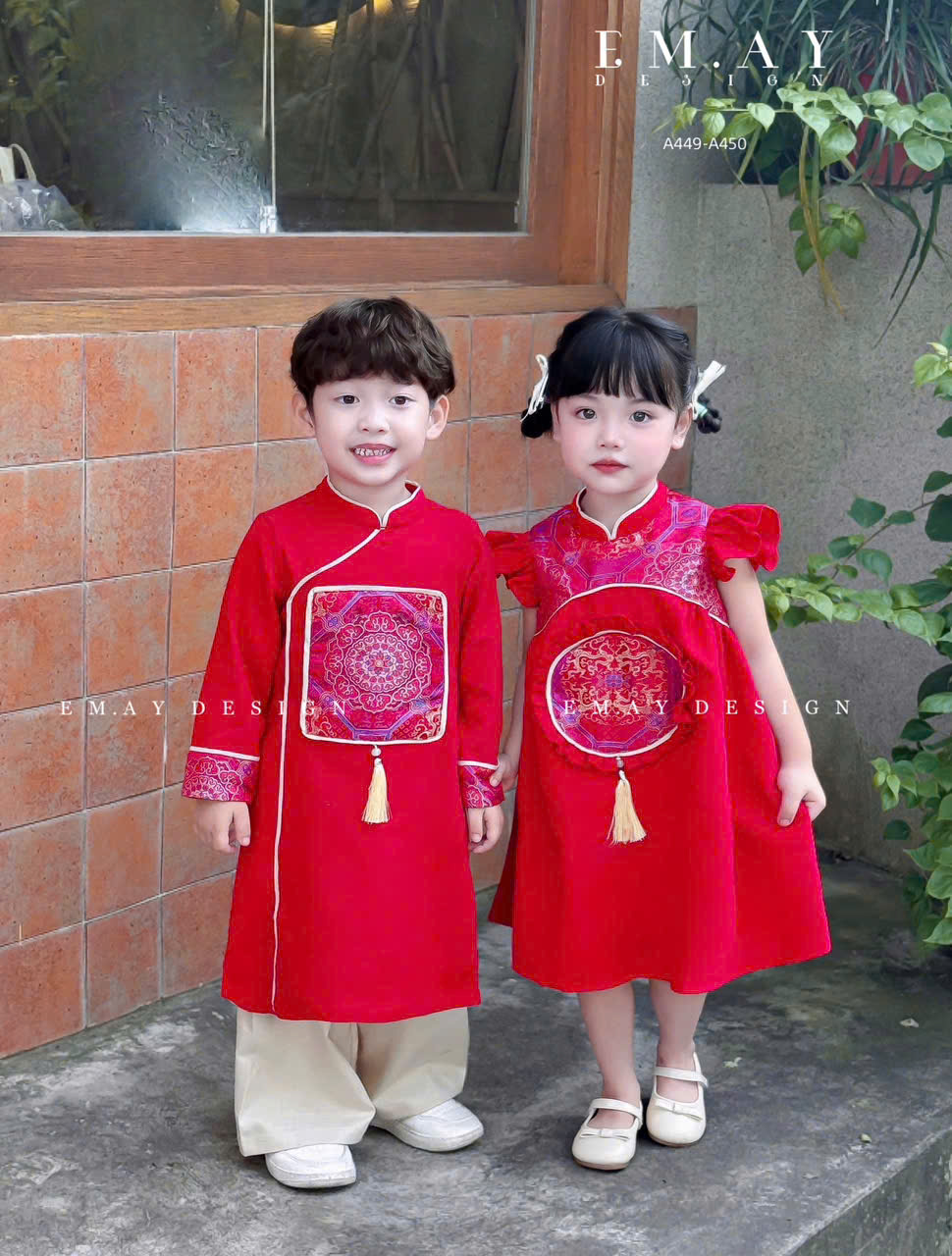 Bộ áo dài sườn xám cho bé trai bé gái diện tết năm mới giáng sinh từ 10-40kg hàng thiết kế