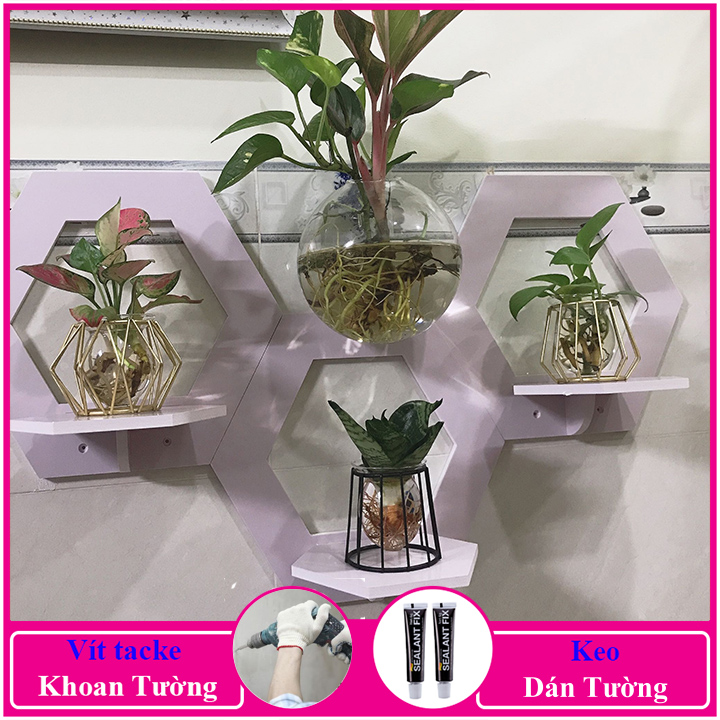 Kệ treo tường trang trí không cần khoan, chất liệu gỗ Pitech cao cấp màu trắng, đặt bình hoa, siêu cute, siêu dễ thương - a27