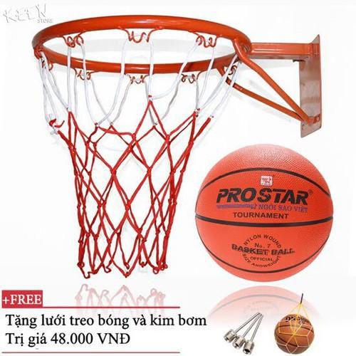 Combo Vành Bóng Rổ 40cm + Quả Bóng Rổ (Cam) Cho Thanh Thiếu Niên Và Thi Đấu + Vít Nở Sắt