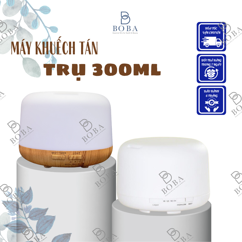 (HCM) GIÁ TRẢI NGHIỆM Máy Trụ Đế Trắng, Đế Gỗ Phun Mạnh, LED 7 Màu, Làm Đèn Ngủ Máy xông tinh dầu- BOBA NATURALST