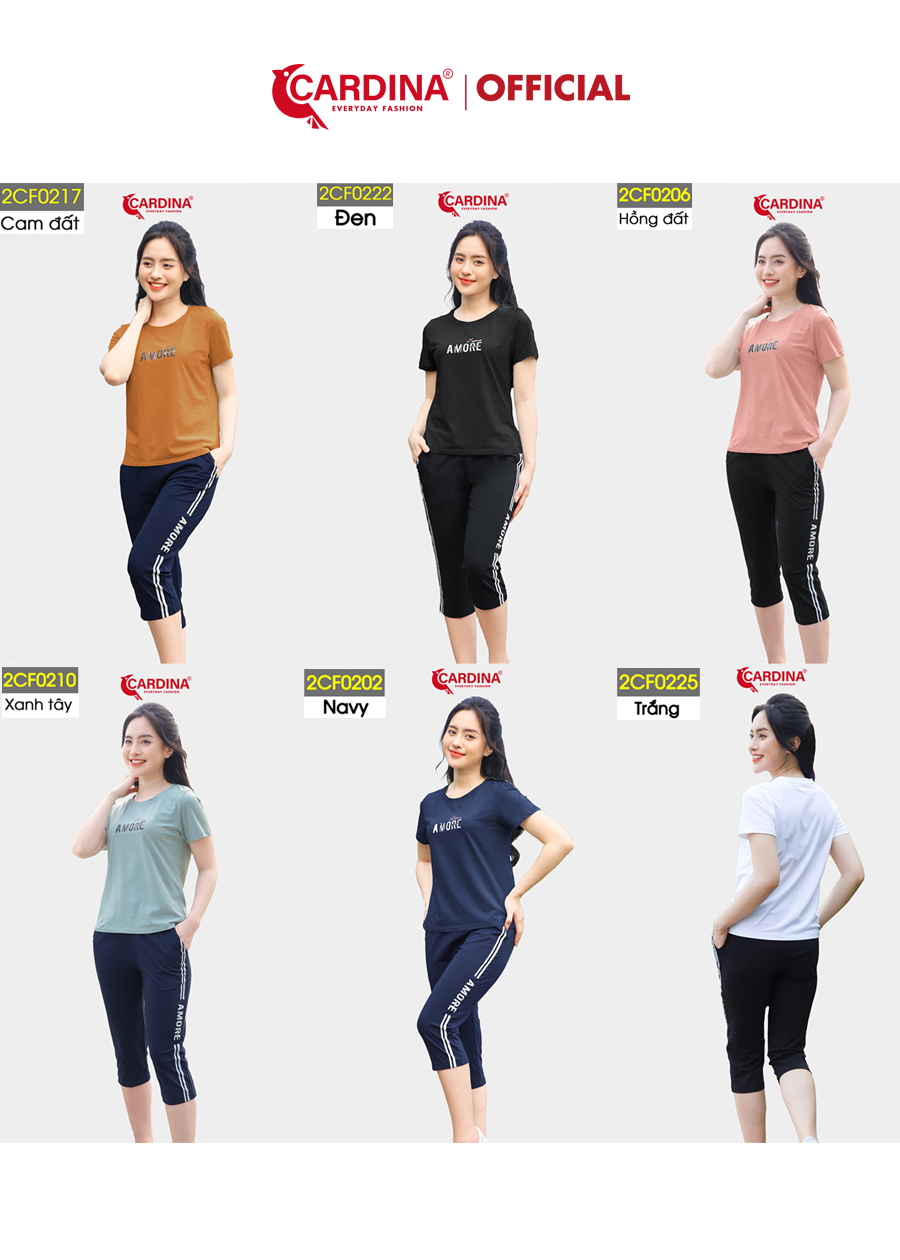 Đồ Bộ Nữ CARDINA Chất Cotton Cao Cấp Kiểu Dáng Thể Thao Bộ Mặc Nhà Áo Cộc Tay In chữ Quần Lửng 2CF02