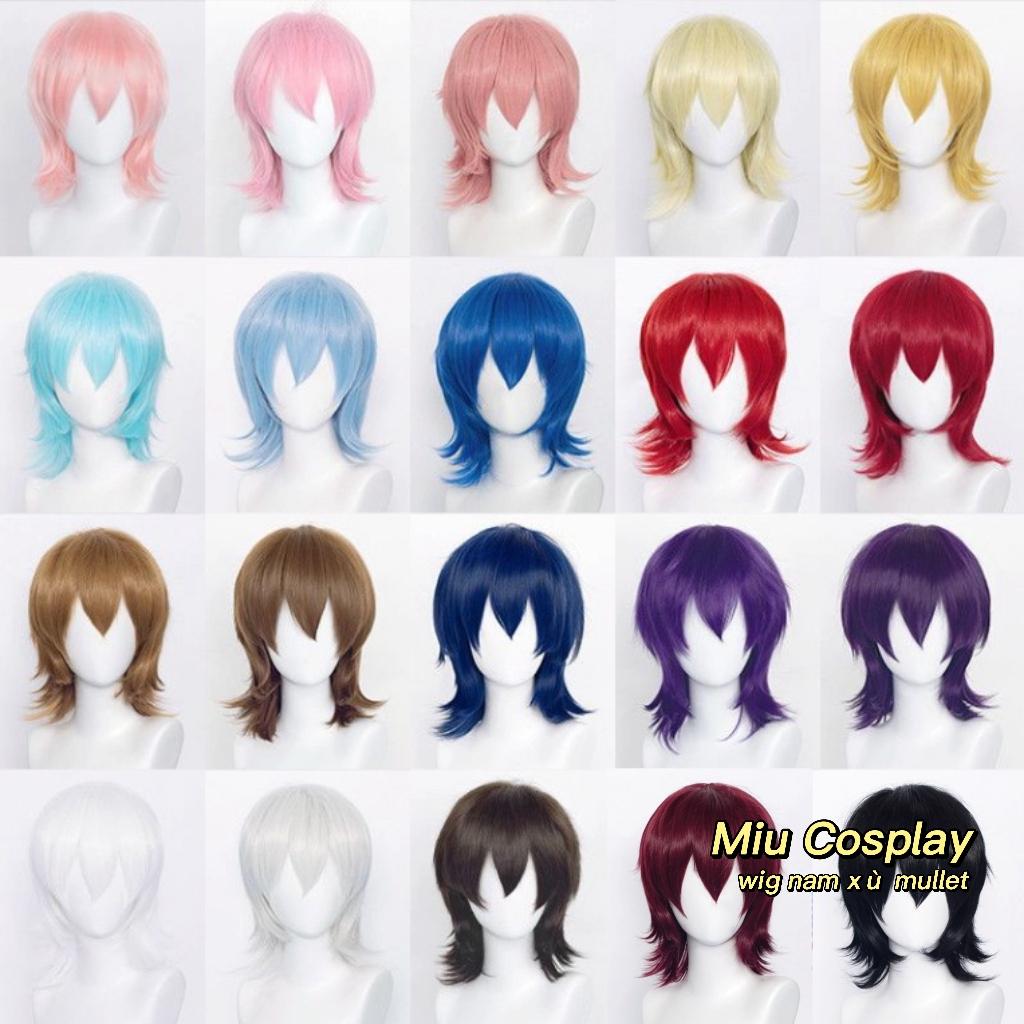 Nhều mẫu - Wig/tóc giả cosplay cơ bản nam xù mullet nam màu xanh, đỏ, tím, vàng, tím, hồng, cam