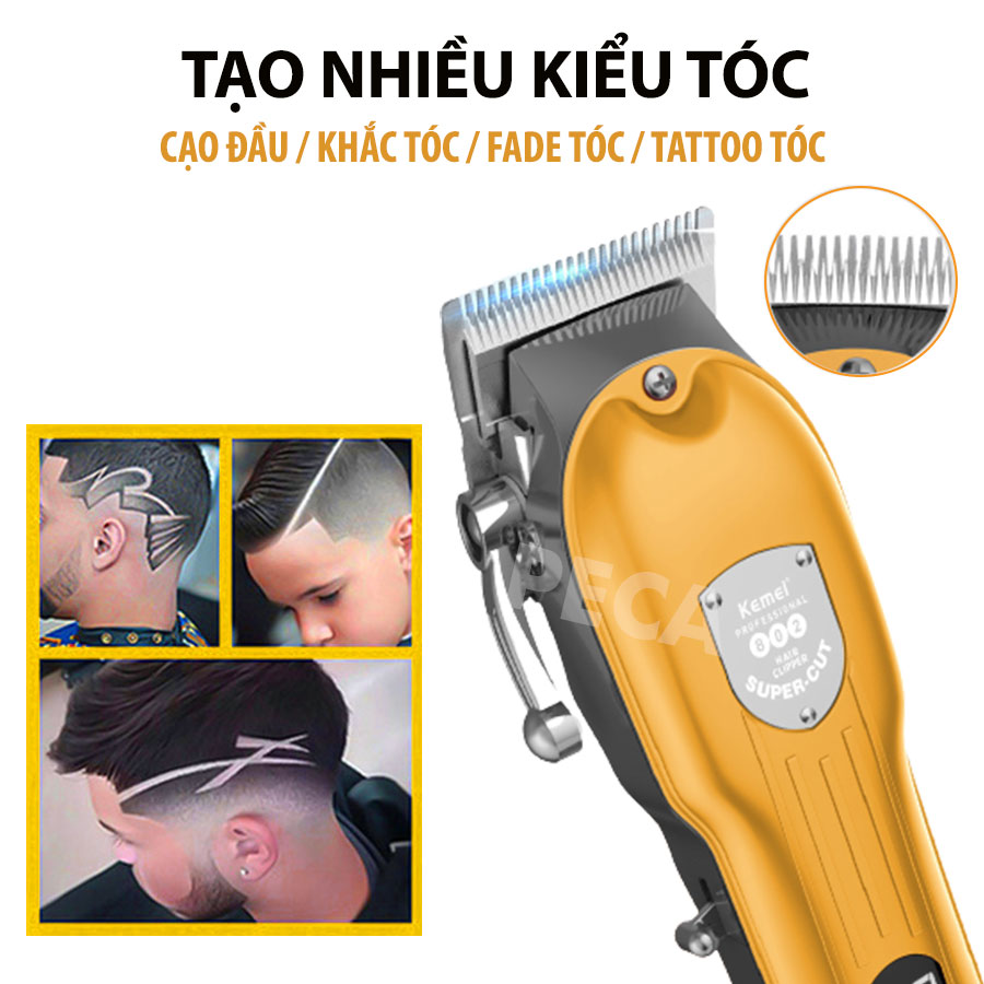 Tông đơ cắt tóc chuyên nghiệp KEMEI KM-802 công suất mạnh mẽ 10W có màn hình LCD hiển thị thông minh, sử dụng sạc USB sạc nhanh pin trâu 3h, tăng đơ, tondor dùng cho gia đình, salon tiệm tóc barber - hãng phân phối chính thức