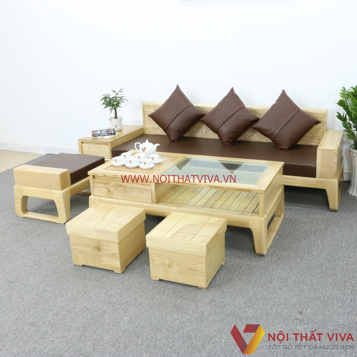 Bộ Sofa Gỗ Sồi Nga Tự Nhiên Có Nệm Hiện Đại Đẹp Giá Rẻ