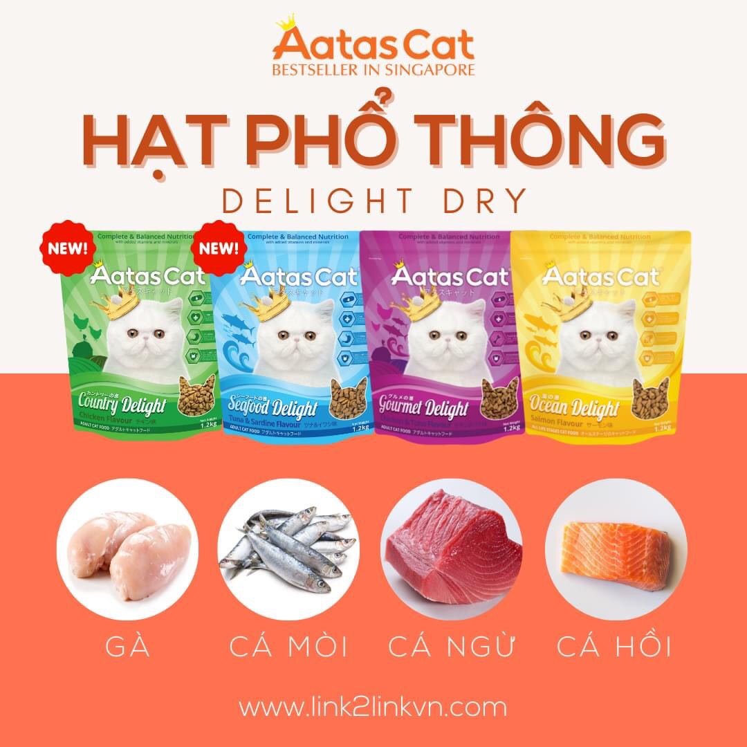 THỨC ĂN HẠT CHO MÈO AATAS CAT CHO MÈO TRƯỞNG THÀNH  [ 1,2KG &amp; 7KG ] - Gà &amp; cá ngừ 1.2kg