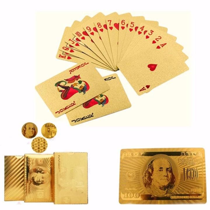 Bộ Bài Tây 52 lá mạ vàng 24k Mạ Vàng May Mắn Tài Lộc độc đáo cao cấp thiết kế chống cong vênh, không thấm nước