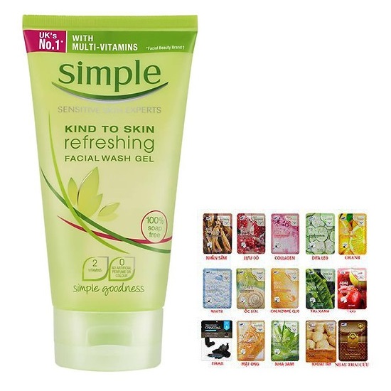 Sữa Rửa Mặt Dạng Gel Simple Kind To Skin Refreshing Facial Wash Gel Dành Cho Da Nhạy Cảm (150ml) [ Được Mask 3W Clinic ]