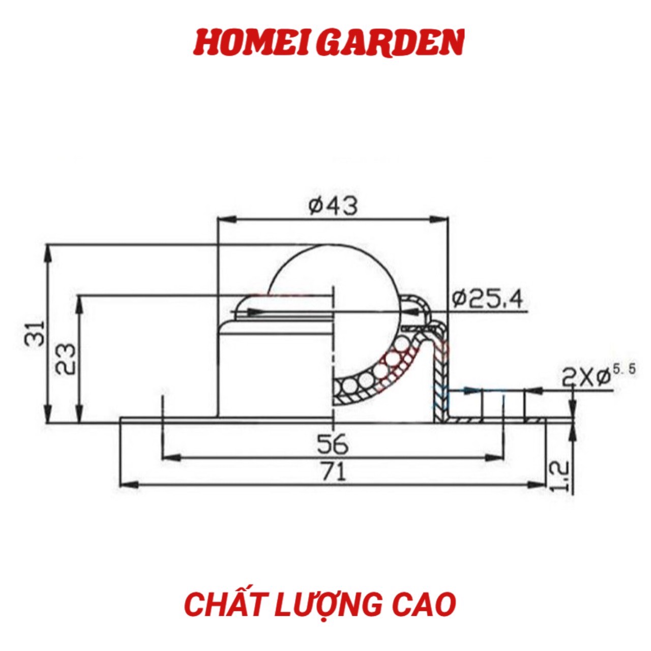 Bánh xe dẫn động đa hướng bi tròn thép, CY-25A tải 30kg chất lượng cao - HM0069