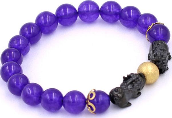 Vòng tay Thạch Anh Tím size 8 ly, 10 ly, 12 ly - Vòng tay Tỳ Hưu Đôi inox đen VTAITHHEV8 - hợp mệnh Hỏa, mệnh Thổ