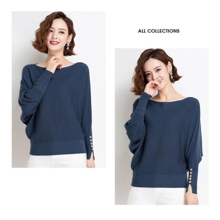 MS842 Áo len nữ cánh dơi tay khuy bo gấu thanh lịch