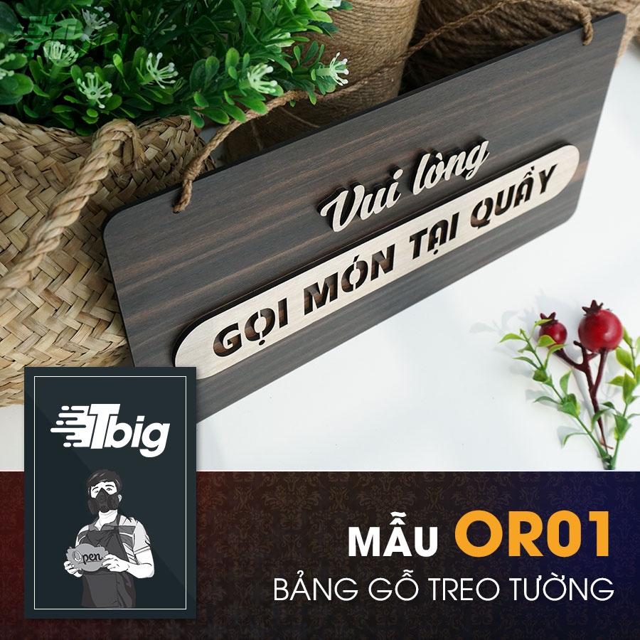 Bảng gỗ treo nội dung vui lòng gọi món tại quầy thiết kế đơn giản sang trọng