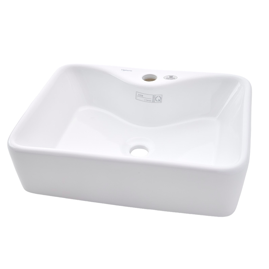 Lavabo đặt bàn Viglacera V72 màu trắng hình chữ nhật, chất liệu sứ ceramic, lòng chậu sâu - Hoa Sen Home - Hàng chính hãng