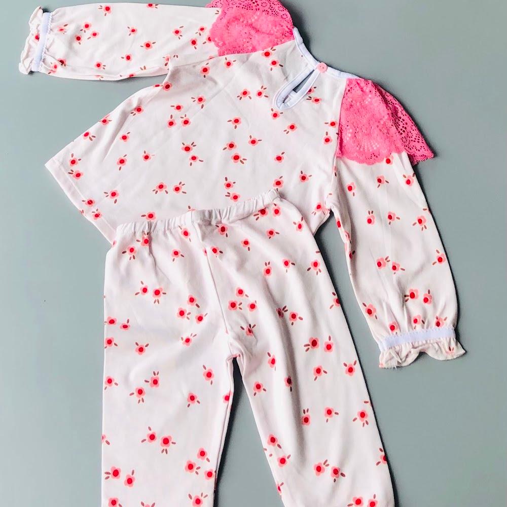 Bộ quần áo dài bé gái tọa tiết Hoa nhí ren hồng thun cotton - AICDBGQD3T39 - AIN Closet