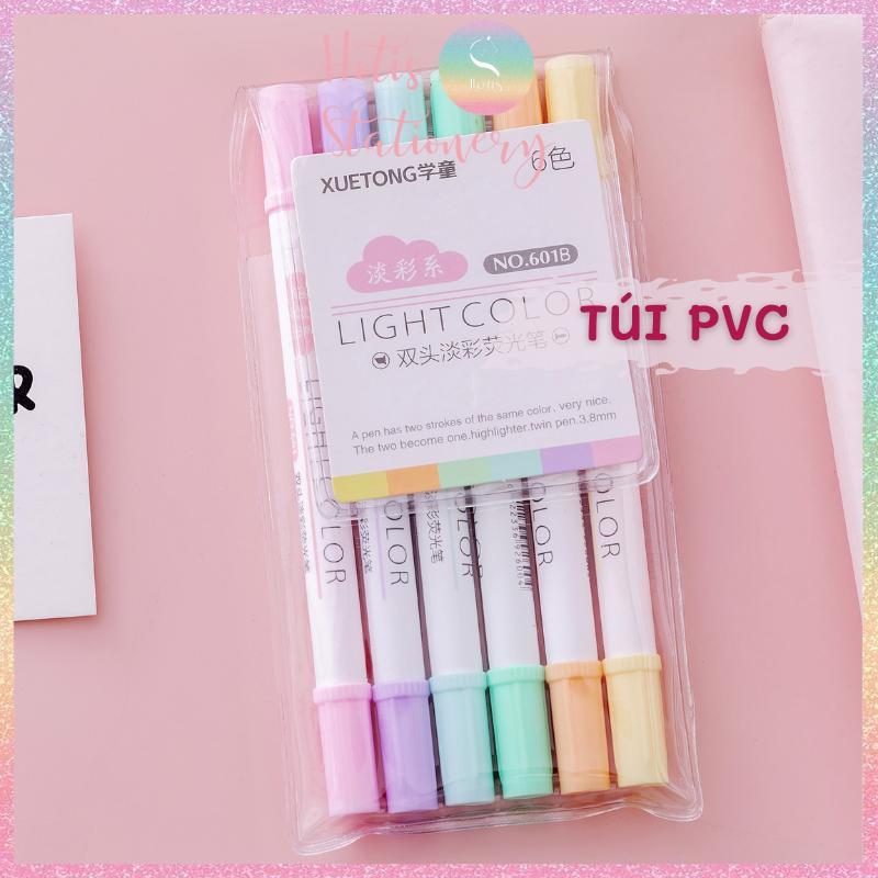 Bộ 6 bút highlight 2 đầu Light Color 6 màu siêu cưng