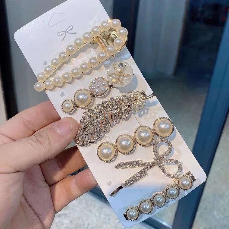 SET 6 Kẹp Tóc Ngọc trai Giả Sang Chảnh Phong Cách Hàn Quốc