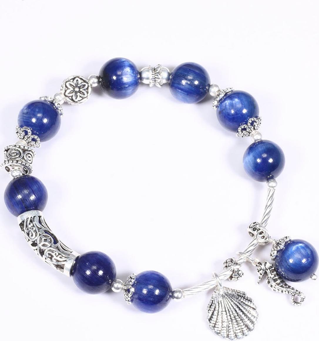 Vòng tay đá kyanite mix charm cầu bạc hạt đá 10mm mệnh thủy, mộc - Ngọc Quý Gemstones