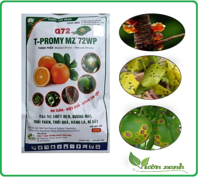 Bột Mancozeb G72 chuyên xử lý xì mủ trên bưởi, đào, loét, thối quả gói 100gr