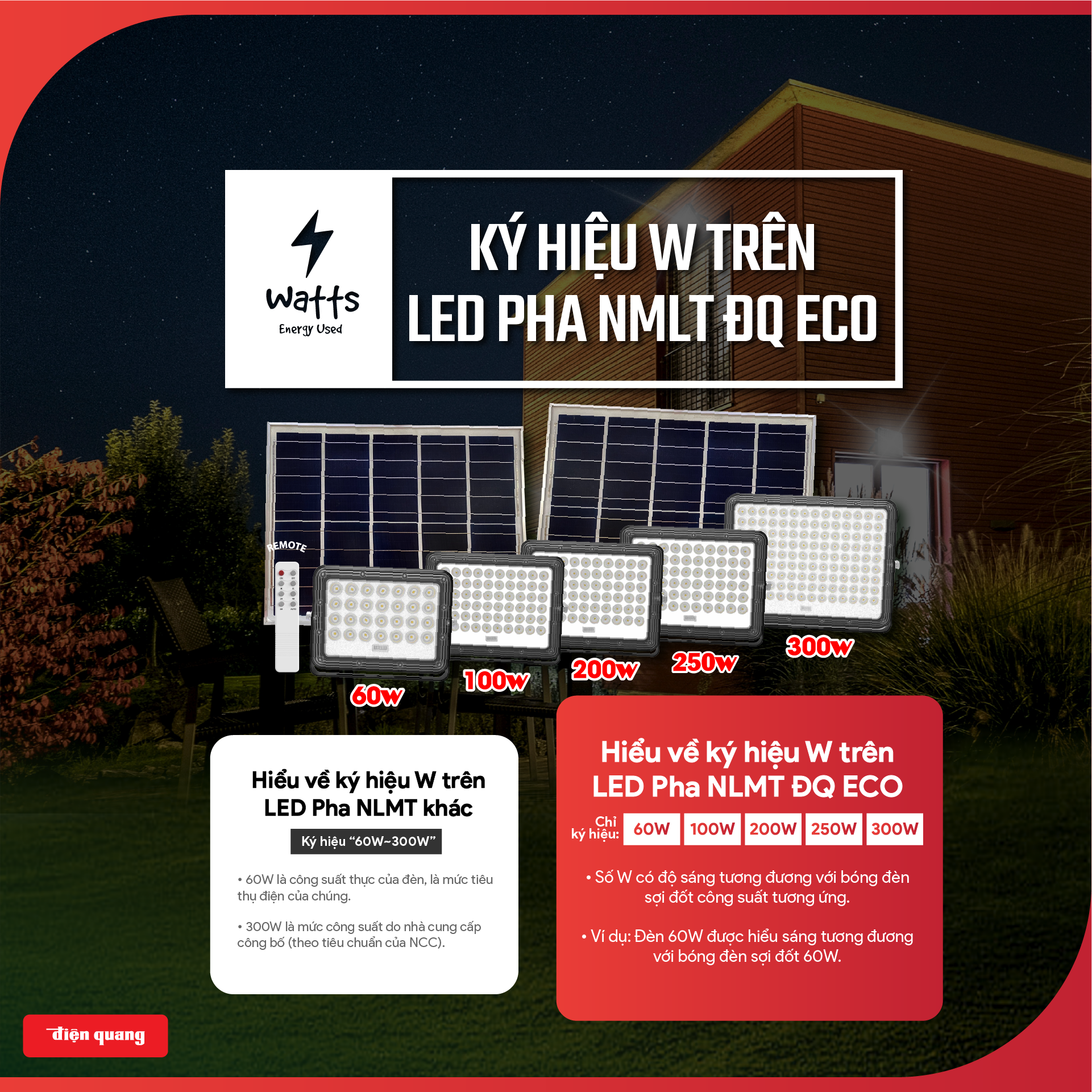 Bộ đèn LED Pha NLMT Điện Quang ĐQ LEDSLN 765