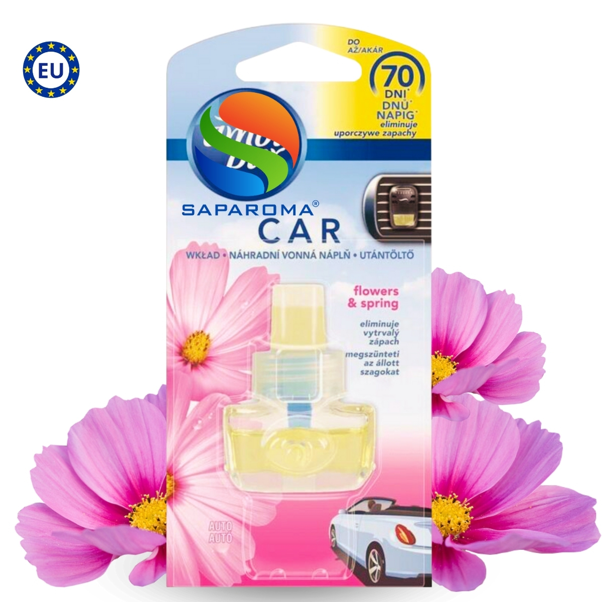 Lọ tinh dầu thơm ô tô Ambi Pur 7ml Flowers &amp; Spring - hoa mùa xuân, cài cửa gió, hỗ trợ khử mùi, nhập khẩu Châu Âu