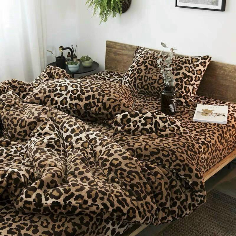 Bộ chăn ga gối Cotton poly M2T bedding Báo đốm, vỏ chăn mền, drap giường và 2 vỏ gối