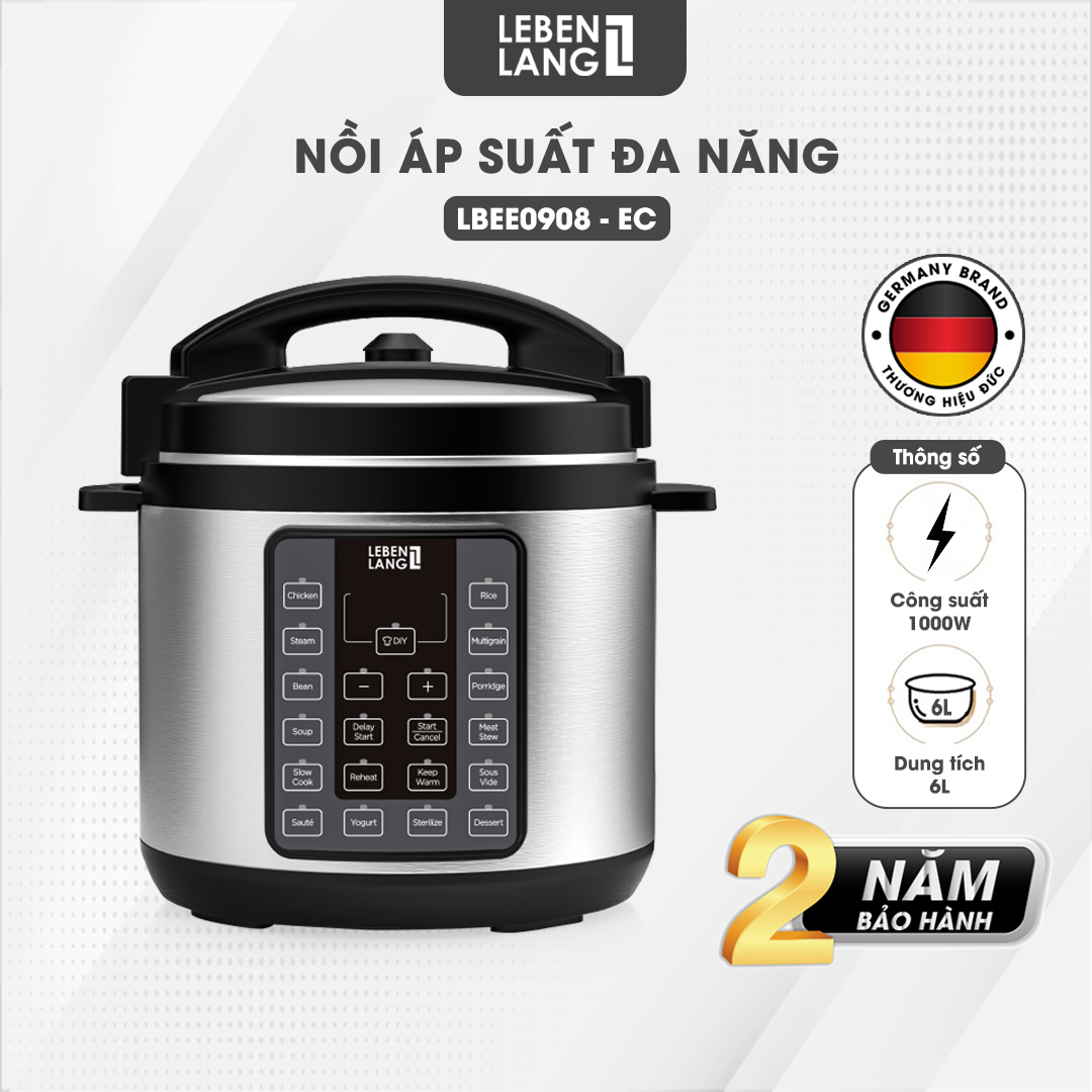 Nồi áp suất điện tử đa năng LEBENLANG LBEE0908-EC dung tích 6L, công suất 1000W - hàng chính hãng