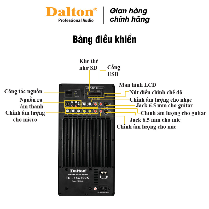 Loa kéo hát Karaoke cao cấp chính hãng Dalton TS-15G700X (700W, Bass 40cm)