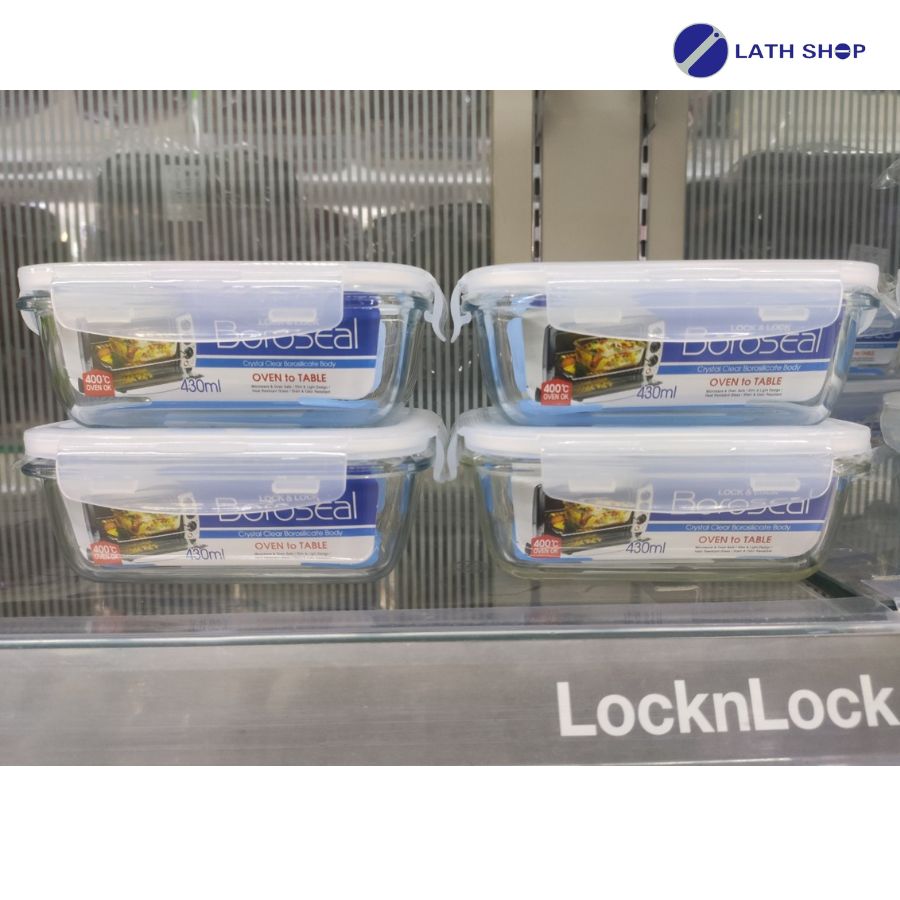 Bộ 4 Hộp thủy tinh chữ nhật Lock&Lock 430ml-LLG424