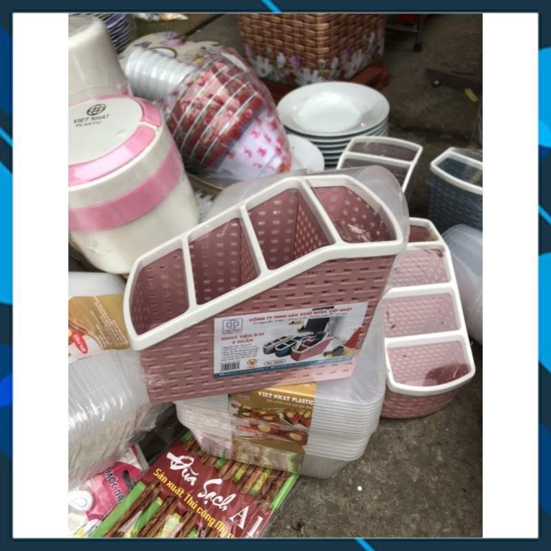 Khay nhựa tiện ích 4 ngăn, để bàn, đựng đồ, khay nhựa 4 ngăn, đựng bút, đồ dùng đa năn