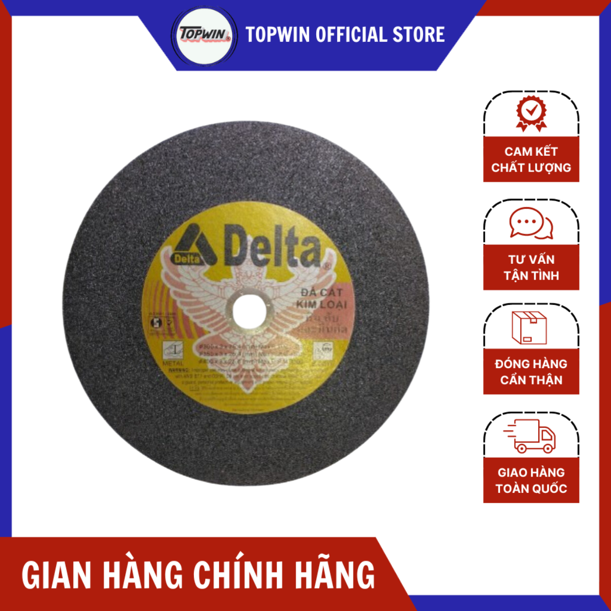 (10 viên) Đá Cắt Kim Loại Delta 300x3x25.4mm Thiết Kế Lưỡi Đá Sắc Nét và Chống Mài Mòn | TOPWIN Official Store