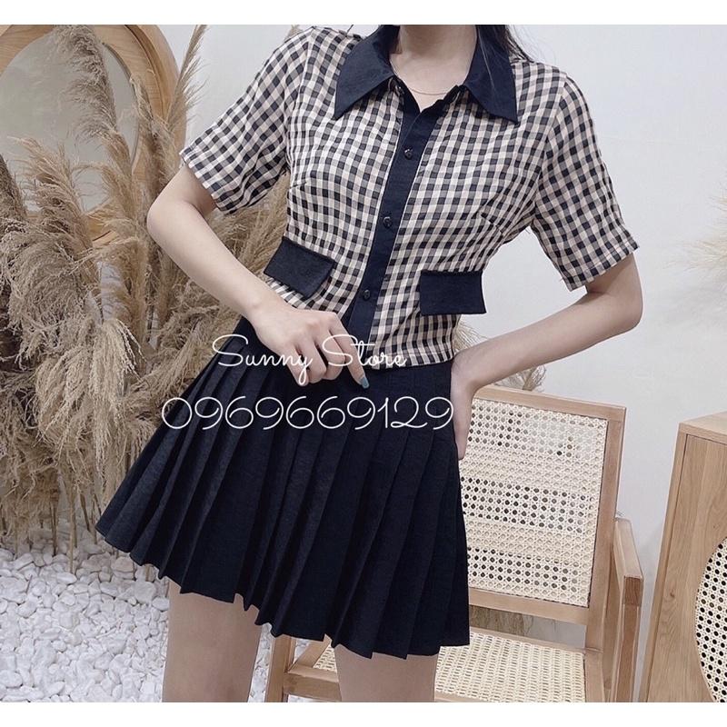 Set đồ bộ áo caro chân váy xếp ly - Đầm thiết kế
