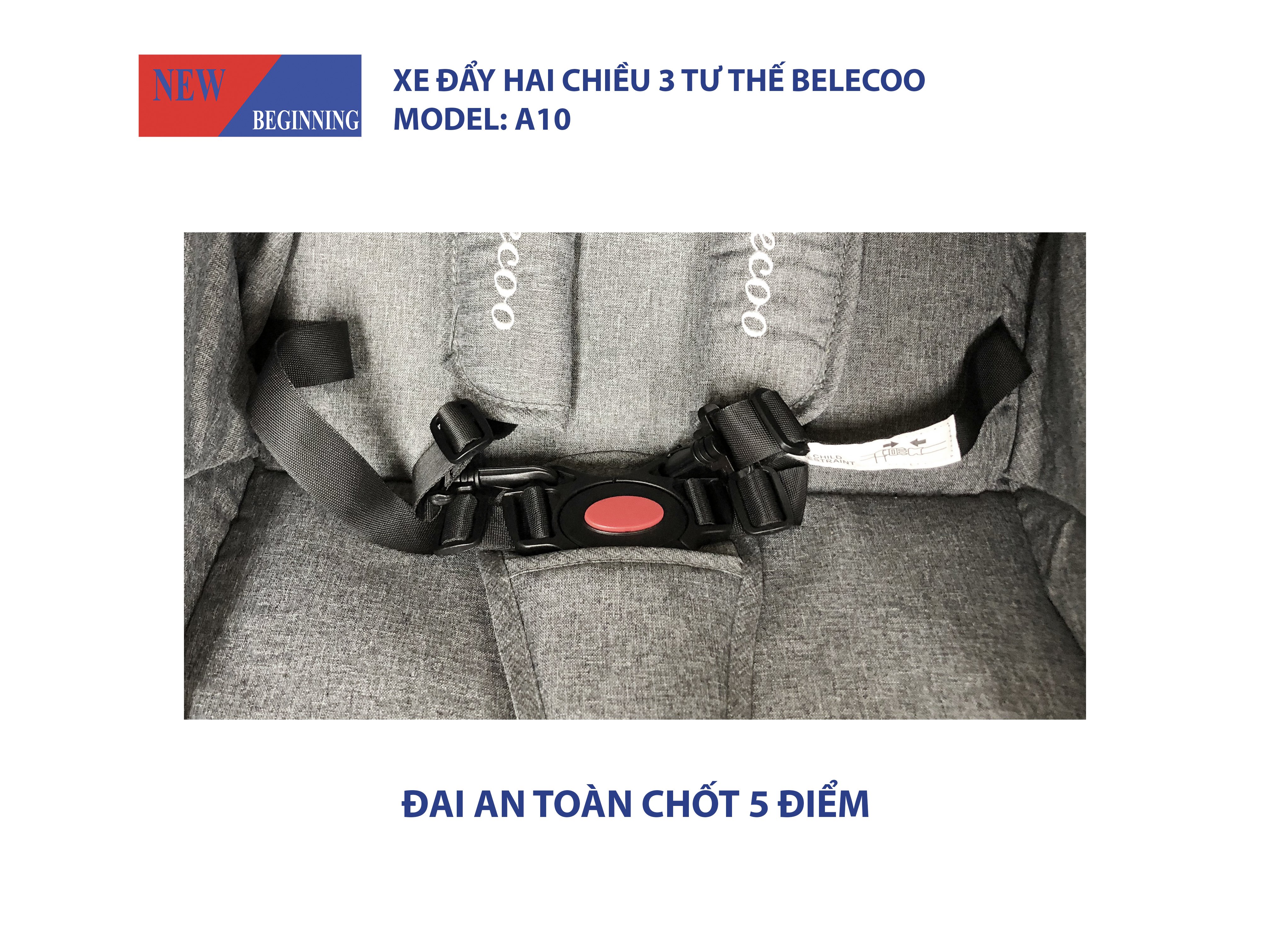 Xe đẩy 2 chiều 3 tư thế nằm, xe đẩy gấp gọn, thoáng khí - A10 - Belecoo