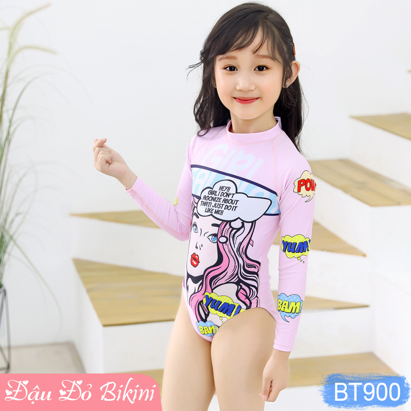 Đồ bơi đôi mẹ và con gái, áo tắm một mảnh dài tay nữ &amp; bé gái loại đẹp, họa tiết trẻ trung xinh xắn, chất thun lạnh mát mịn, co giãn cao | CP900