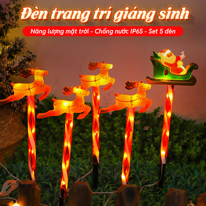 Đèn trang trí năng lượng mặt trời tuần lộc, ông già noel, tiết kiệm điện, bóng siêu sáng, chống thấm nước - DA3198