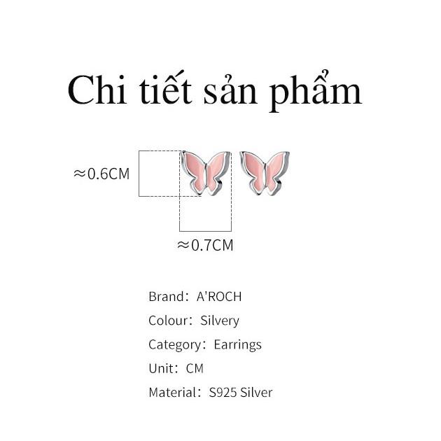 Khuyên tai bạc Ý s925 cánh bướm hồng dễ thương G2789 - AROCH Jewelry