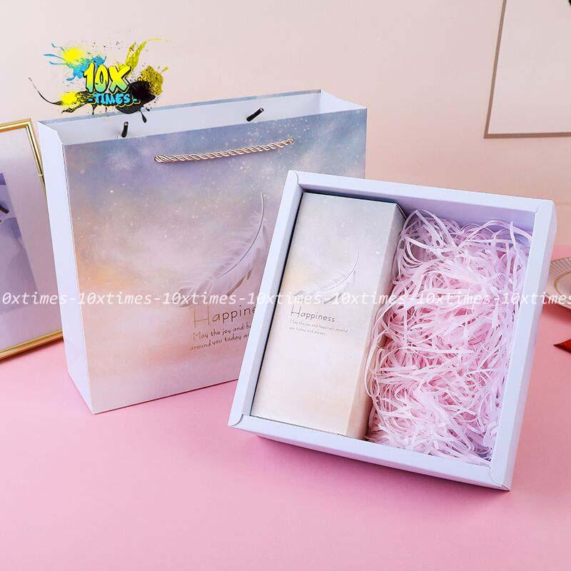Set hộp túi giấy đựng quà tặng lông vũ tặng sinh nhật bạn gái trai đối tác valentine ngày lễ có quai