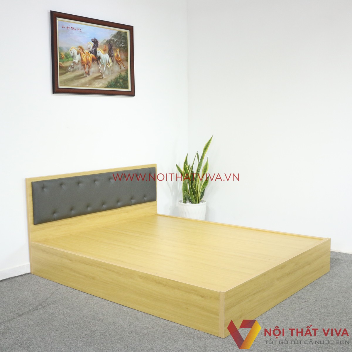 Giường Ngủ Gỗ Mdf Phủ Melamine Bọc Nệm Hiện Đại Màu Vàng