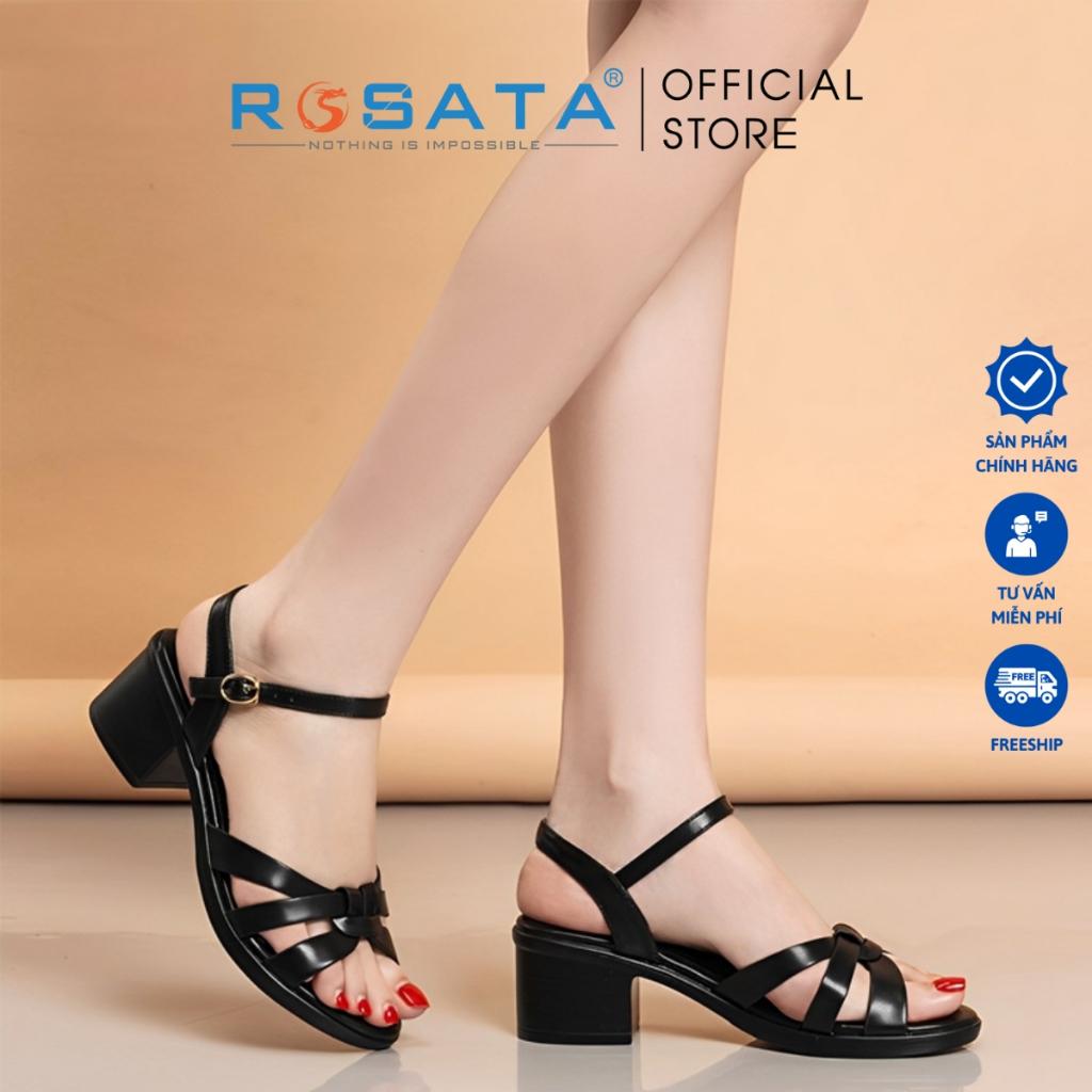 Giày sandal nữ ROSATA RO578 xỏ ngón phối dây quai cài hậu mảnh gót trụ cao 5cm xuất xứ Việt Nam - Đen
