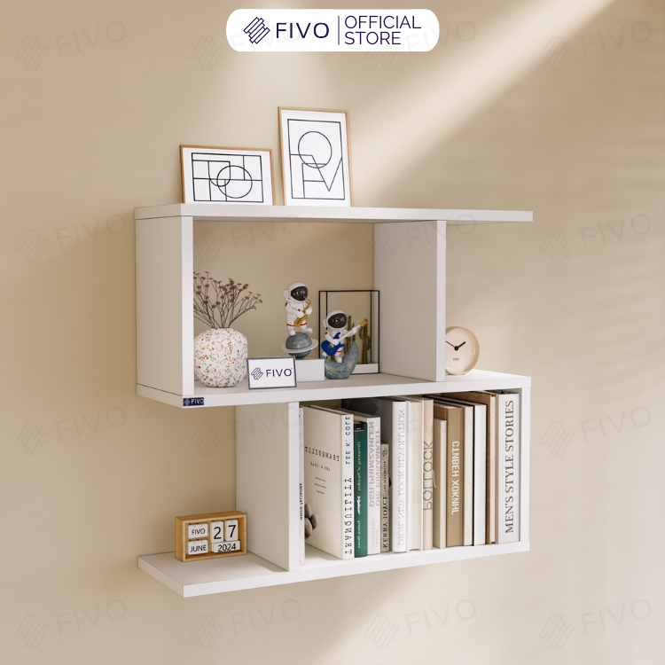 Kệ Sách Gỗ Treo Tường FIVO FB44 Đa Năng, Thiết Kế Âm Tường, Chất Liệu Gỗ Dày Chống Ẩm, Dễ Dàng Lắp Ráp