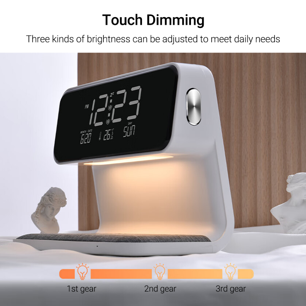 Đèn đầu giường sạc không dây xiaomi youpin với ba cấp độ mờ, hiển thị thời gian, đồng hồ thời gian cố định, sạc không dây