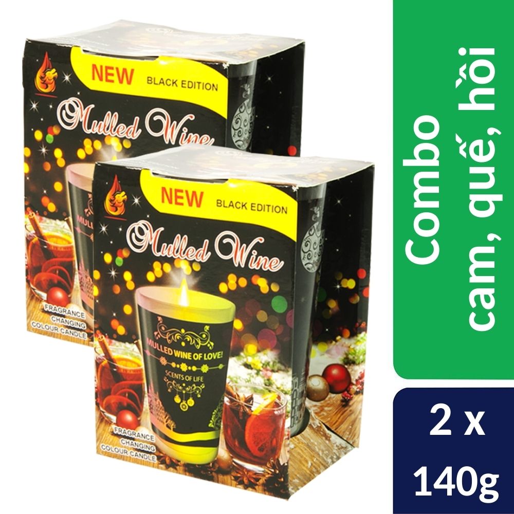 Combo 2 ly nến thơm đổi màu Golden nhập khẩu Châu Âu Mulled Wine 140g - cam, quế, hồi