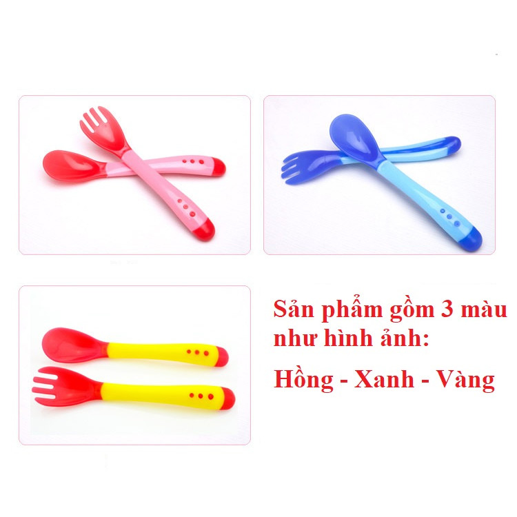 Combo Thìa Dĩa Báo Nóng Silicon, Thìa Dĩa Dành Cho Bé Tập Ăn